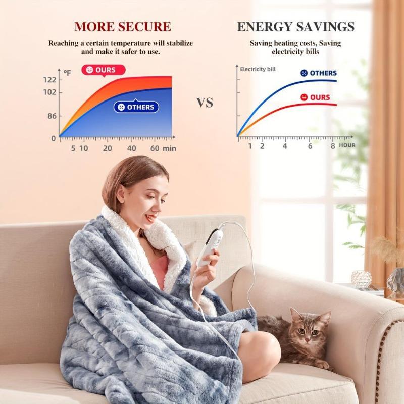 Plush Electric Blanket Winter Warm Blankets 10-Hour Auto Shut Off 6 Heating Levels Fast Warming for Cozy Comfort Two People Bedding Sofa Thin Quilt