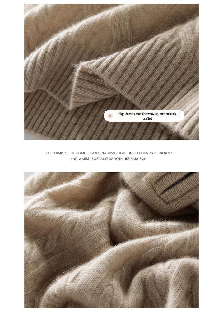 Men's Casual Cable Knit Cashmere Sweater - Autumn/Winter Half-High Neck Zipper, Long Sleeve, Loose Fit.