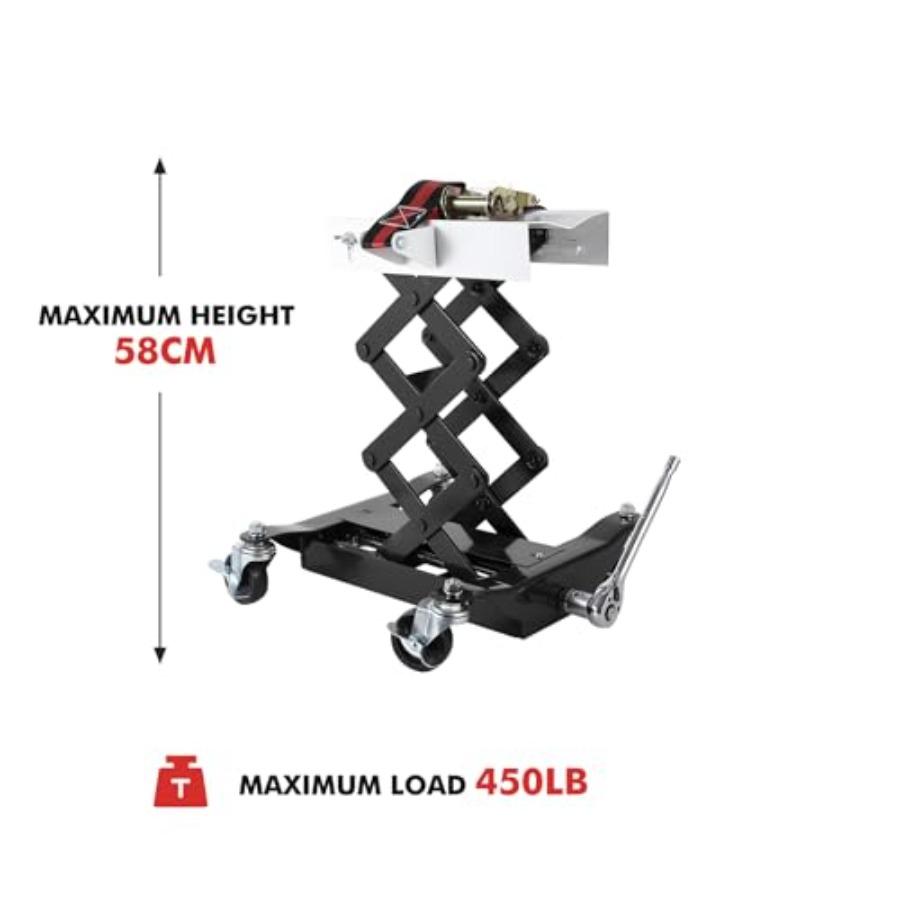 450 LBS Low Profile Transmission Jack - Heavy-Duty Auto Repair Lift with 7-23 Inch Hght Range 2M Safety Straps and 4 Brake Whee