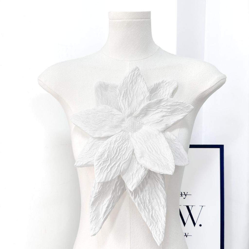 Witte 3D Bloemen Geborduurde Stoffen Patches voor Kledingreparatie en Decoratie