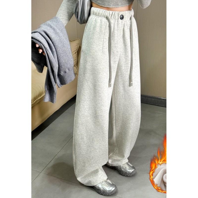 

Women Winter Snow Warm Pants Girls Loose High Waist Plush Trousers Fleece Thermal Design Straight Leg Pants XXS