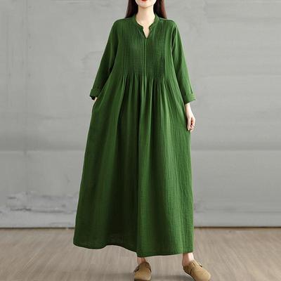 Šaty s dlhým rukávom plus size bavlnené vintage nové dámske ležérne voľné jarné jesenné šaty
