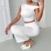 2024 European & American Women's Autumn/Winter One-Shoulder Bodycon Set - Solid Color, Ruched, Sleeveless, Fashionable & Sexy.