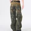 Mens Distressed Letter Print Loose Straight Leg Jeans Streetwear Wide Denim Pants