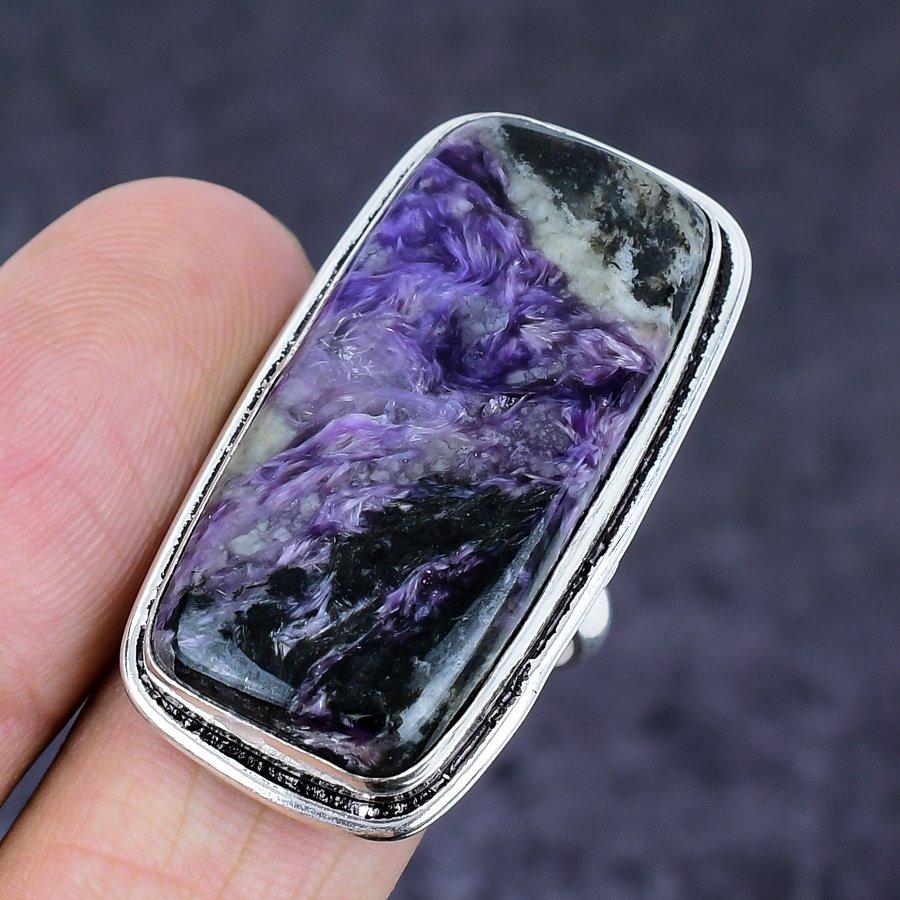 Russian Charoite Gemstone Handmade 925 Sterling Silver Jewelry Ring Size 9 g8T13