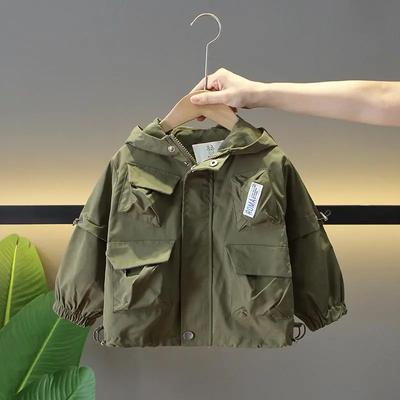 Jungen Frühling Hübsche Kapuzenjacke Mittelgroße und Kleine Kinder Einfarbig Reißverschlusstaschenjacke