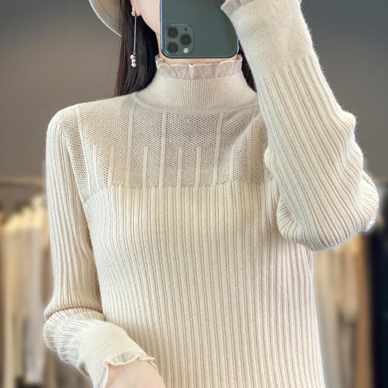 Maglioni da Donna alla Moda Casual Autunno Inverno Tinta Unita Stampa Manica Lunga Mezzo Dolcevita