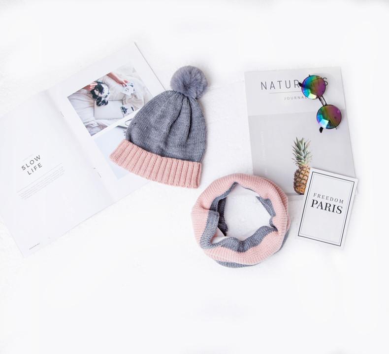 Autumn and winter new pony * Li color matching children's hairball wool knitted hat thickened scarf set