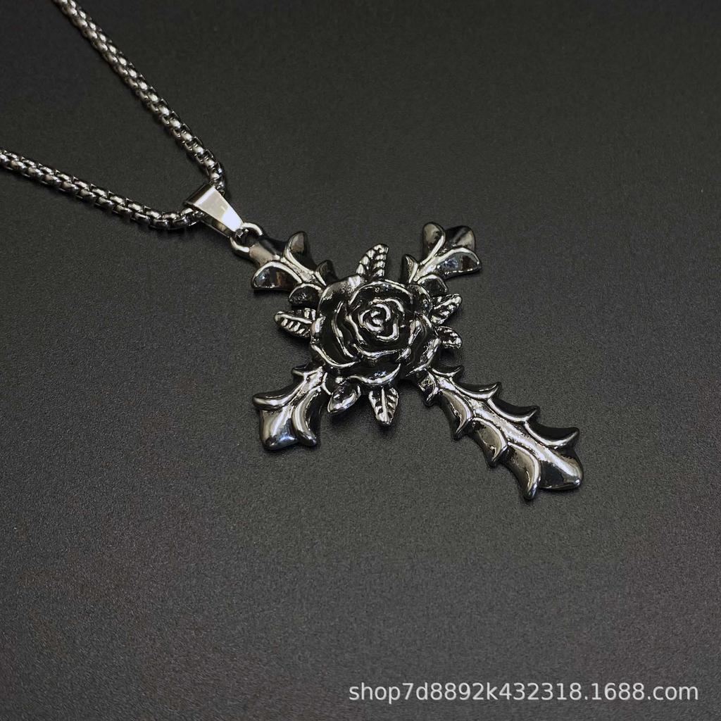 Halloween Hip Hop Retro Rose Flower Pendant Necklace Long Necklace Sweater Chain