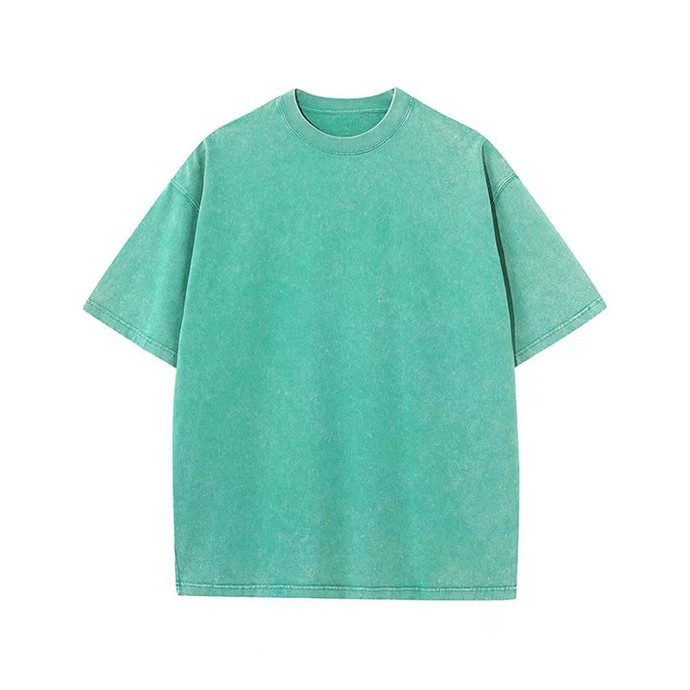 Men's Washed Drop Shoulder Crew Neck Retro Cotton T-Shirt - 230g, Short Sleeves, Trendy American Style.