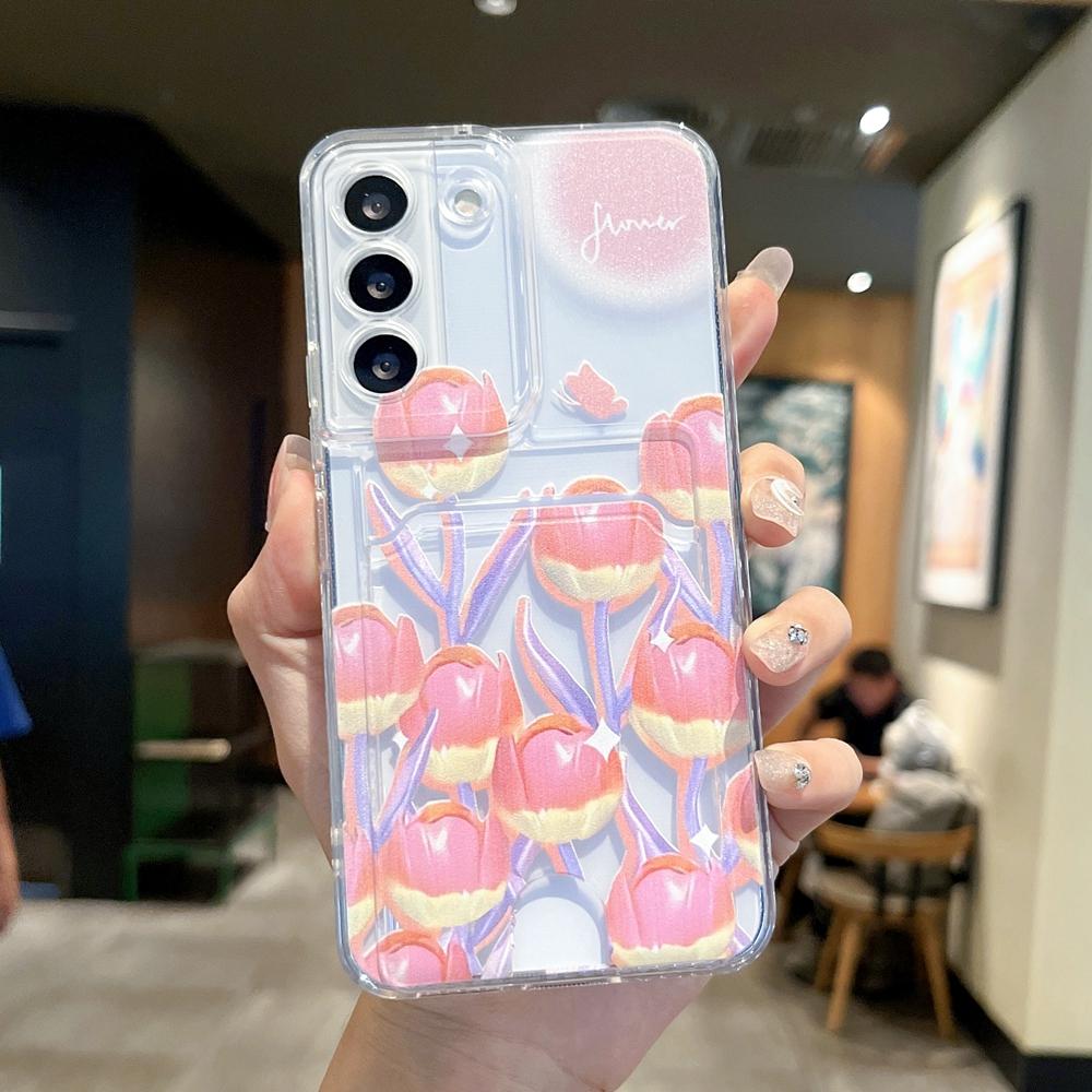 Astronaut Flower Case For Samsung Galaxy S23 S22 Ultra S21 Plus S20 FE A54 A53 A52 A14 A34 A13 A51 A71 A32 A12 Card Holder Cover