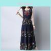 Women Summer Fashion Folk Style Cotton Linen Dress Embroidered Sleeveless Maxi