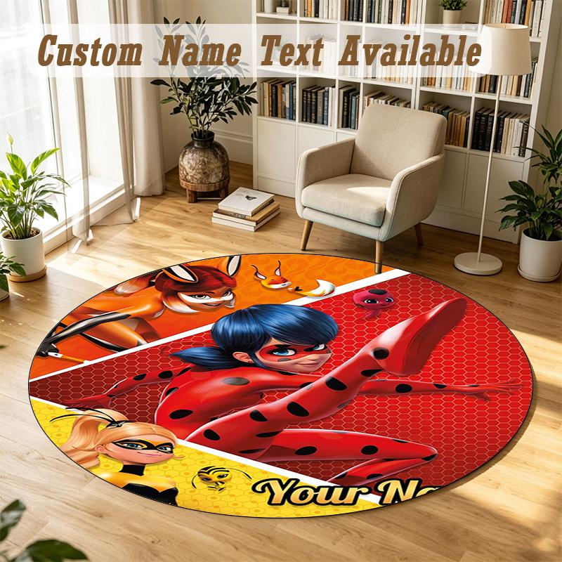 Round Rug Custom NameMiraculous Ladybug Pattern Non Slip Carpet Home Floor Decor