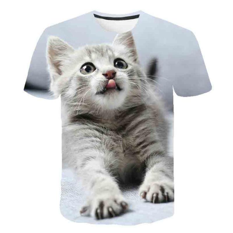 Cat Girls T Shirt Clothes Boys Girls Animal Children 3D T-Shirt Kids Summer Cat Lively Cute Funny Baby T Shirts Tops 2023 3-14Y