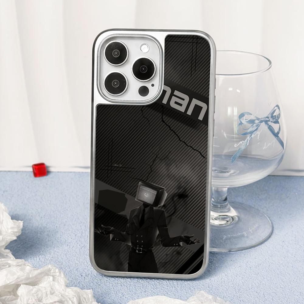 Anime Skibidi TV Hot Poster Pattern Phone Case for iPhone 16 15 14 13 12 11 Pro Max Sheepskin Silver-edged Protective Case