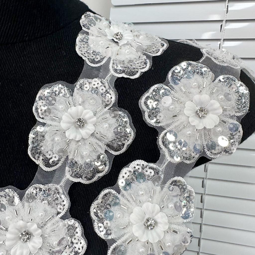 7Cm White Embroidered Lace With Diamonds, Skirt With Beaded Lace Mesh Diy Lace Accessories