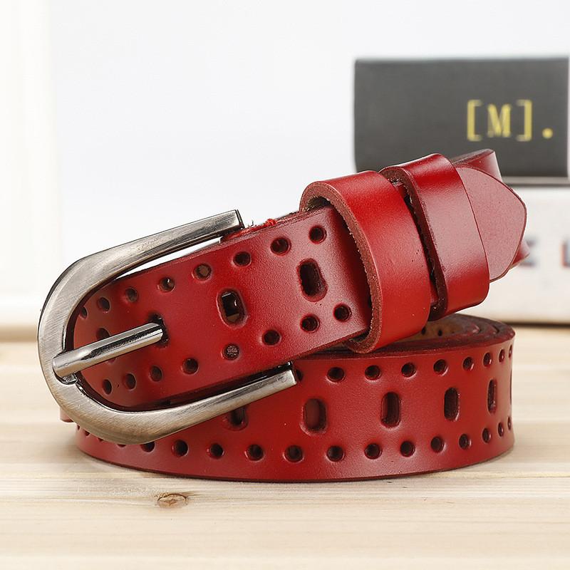 

Authentic Cowhide Leather Belt For Women With Pin Buckle And Handcrafted Design 105cm красный