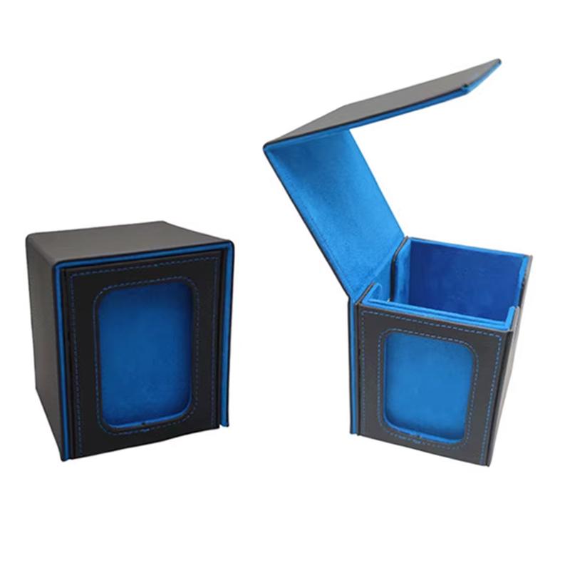 Non-Toxic Card Deck Box With Display Window Trading Card Storage Box Can Hold 120 + Single Sleeved Cards Magnetic Pu Leather Box