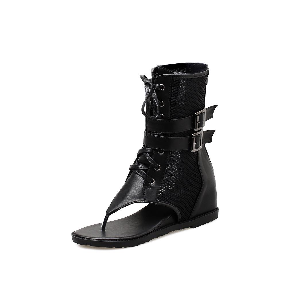 

Пляжные сандалии женские удобные ремешок с пряжкой высокая платформа увеличивающая рост носок студенческие женские туфли Юго-Восточная Азия плоская подошва 40 чёрный