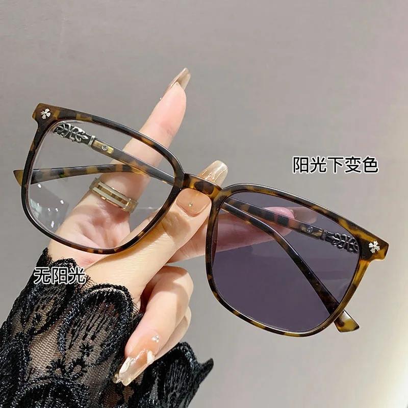 

Quality Metal Connect Frame Nearsighted Glasses -50 -75 -125 -175 Color Shift Eyeglass Lenses Business Glasses -1 turn gray