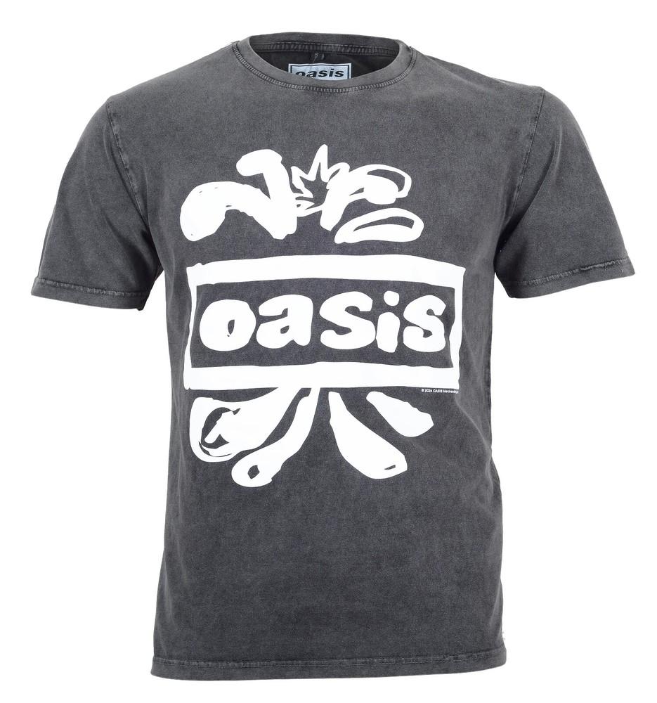 

Official Oasis T-Shirt Logo Splat Grey Premium Stonewash Tee New XL