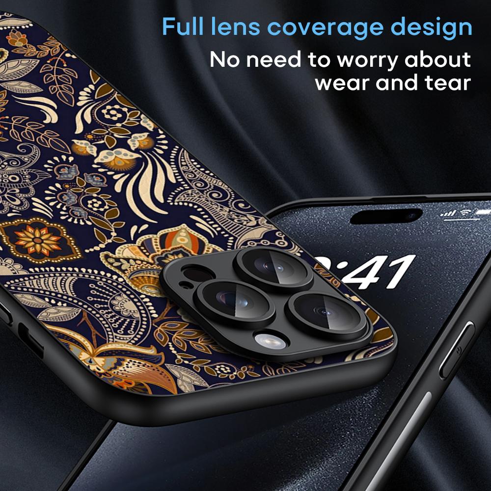 Indian Retro Luxury Fashion Pattern Design Phone Case For iPhone 16 15 14 13 12 11 Plus Pro Max Black Hard Case Sheepskin