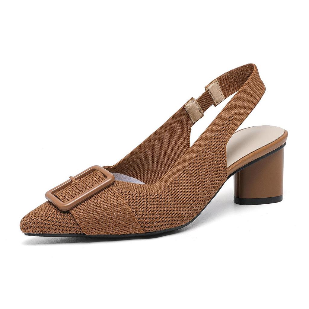 Women's High Heel Sandals Fashion Pointed Toe Knitted Breathable Non Slip Rubber Sole Slingback Shoes Fashion Sexy Dress Pumps