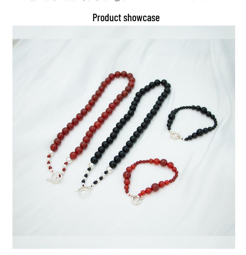 2024 Chinese Style Agate Beaded Necklace in Sterling Silver Clavicle Chain - High-End Fashion for Spring/Summer