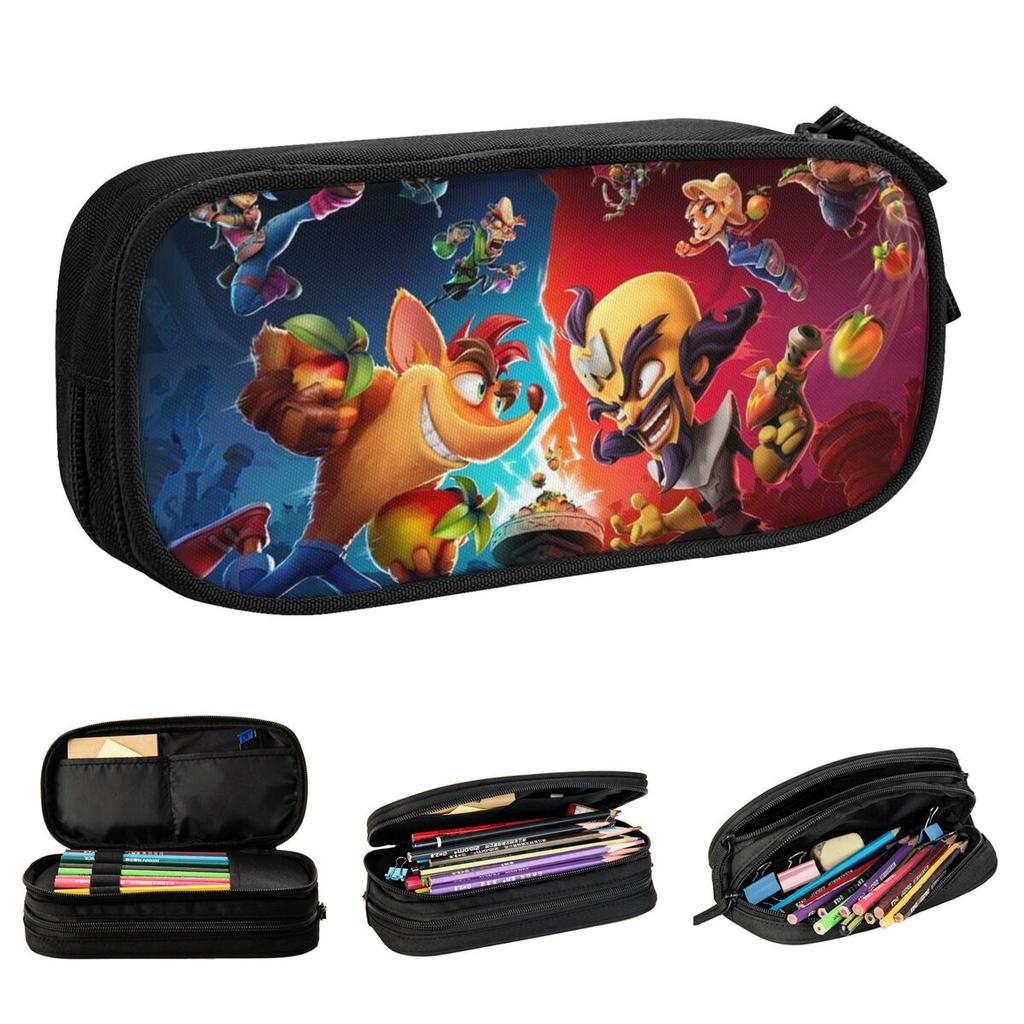 Crashs Bandicoots Pen Box Double Layer Large Capacity Kids Pencil Case Stationery Suprise Gift