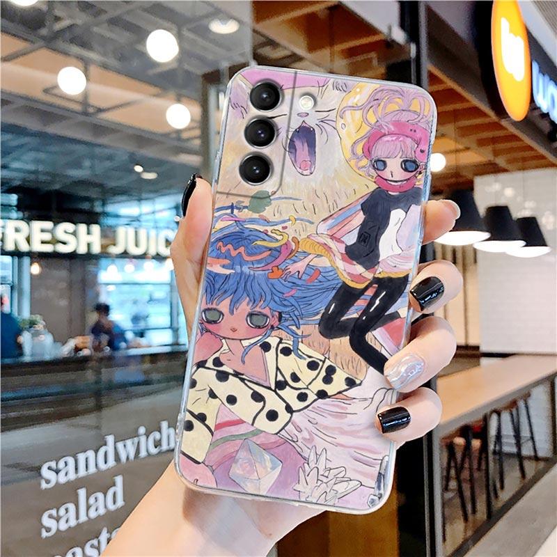 Japanese style Aya Takano Art Painting Transparent Case for Samsung Galaxy S22 S21 S20 FE S 22 Ultra S10E S9 Plus 5G Cover Coque