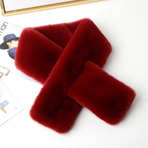 

Зимний толстый пушистый шарф, женский комплект из имитации меха кролика рекса, шарф Джокер, теплый плюшевый меховой воротник с крестиком. бордовый