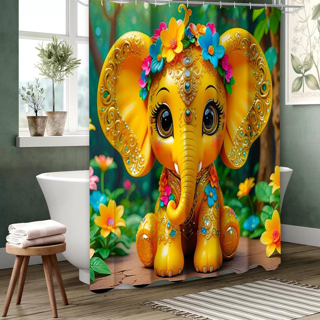 Elephant Pattern Bathing Curtain  Bathroom Shower Curtain Waterproof With 12 Hooks Home Deco Free Ship