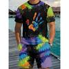 Men's 3D Digital Printing Round Neck Short Sleeve Suit