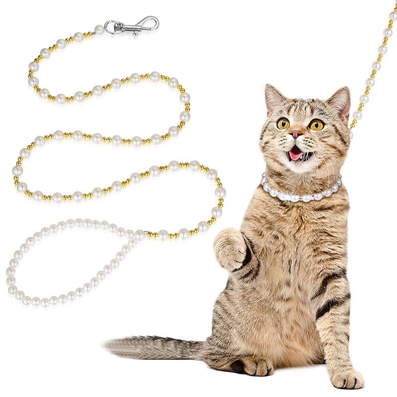 120cm Pearl Beaded Dog Cat Leash For Small Medium Dogs Puppy Wedding Birthday Party Pet Accessories Custom Lead 4ft Decorative Walking Rope