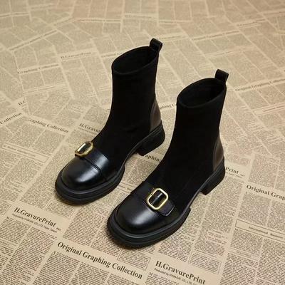 Bottes de Mode pour Femmes Talon Épais Antidérapant Bout Rond Chaussures pour Femmes Daim Talon Carré Loisirs Confortables Botines Para Mujeres