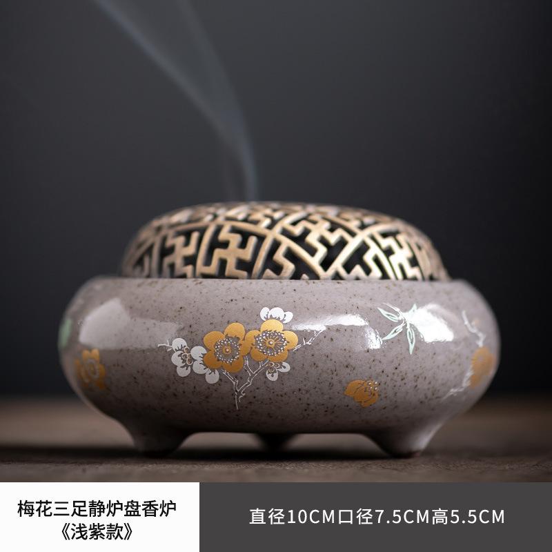

Трехногая тарелка-курильница в виде цветка сливы, керамическая курильница для помещений, ароматерапия в стиле дзен, украшения для печи из агарового дерева