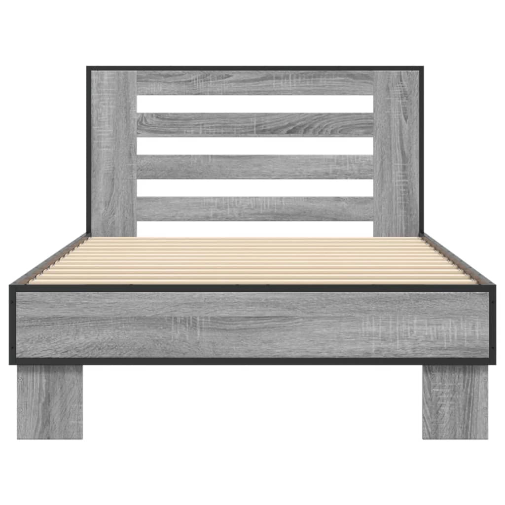 Bed Frame Gray Sonoma 75x190 cm Particleboard and Metal