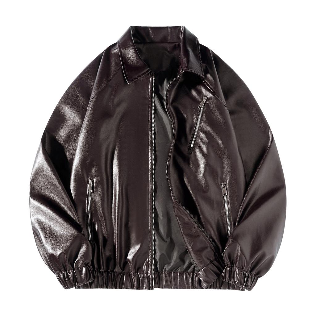 Hong Kong style spring new leather jacket men's retro leather jacket high-quality leather