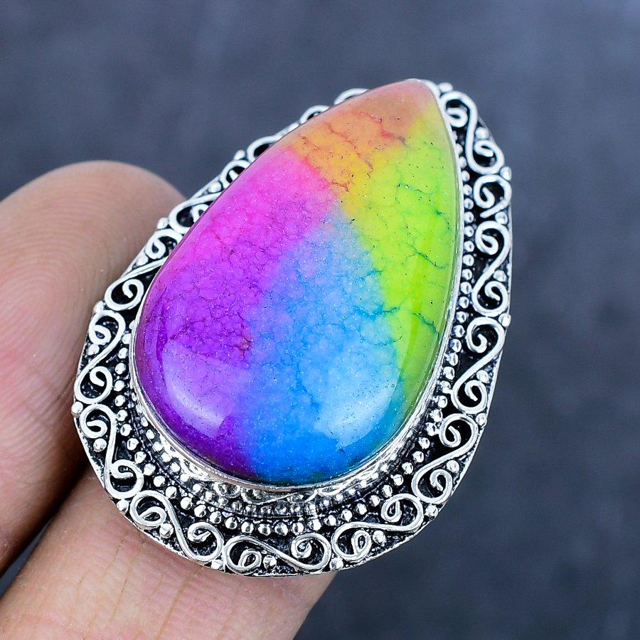 Natural Rainbow Solar Quartz 925 Sterling Silver Jewelry Ring Size 8 i7B96