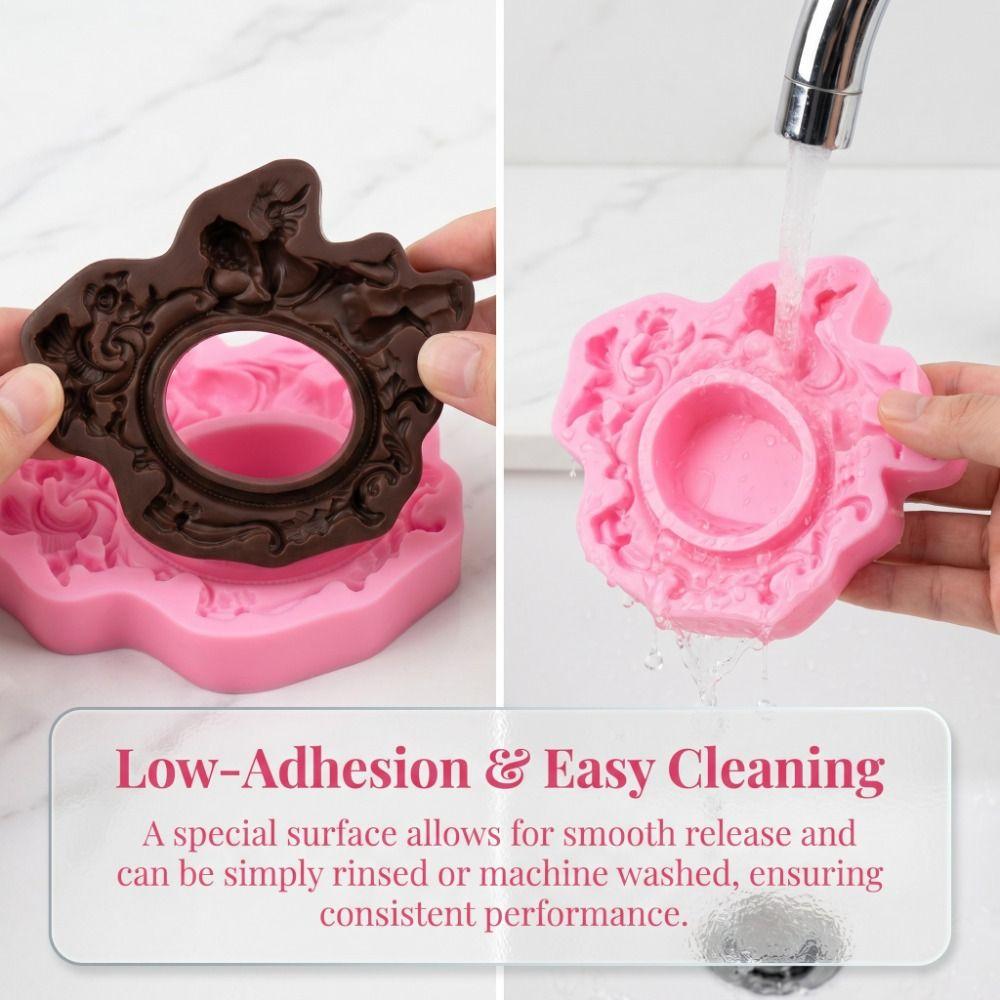 Pink Color Silicone Fondant Mold 3D Sculpted Pattern Baking Decor Tool  For Cake Decoration