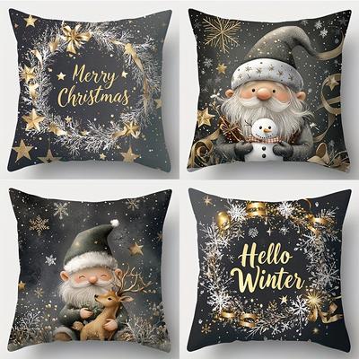 Christmas Themed Pillowcases: Dwarfs, Wreaths & Winter Greetings Sofa Room Cushion Cover Home Decoration New Year Gift