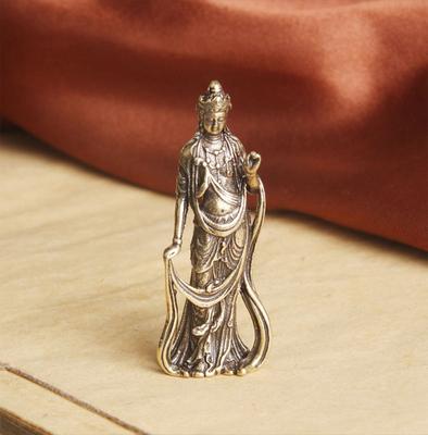 Antigos colecionáveis Buda de cobre Guanyin Bodhisattva Pequenas estátuas requintadas Decorações para casa Artesanato Ornamentos