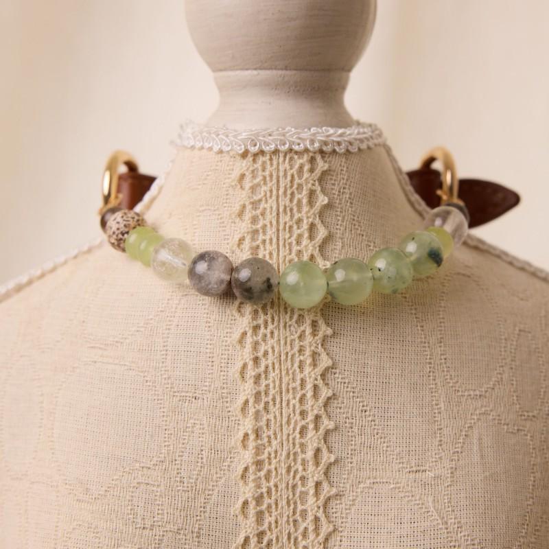 Natural Gemstone Pet Collar Dogs Cats - Green Prehnite Quartz Crystal Necklace Accessory Stylish Ins Fashion