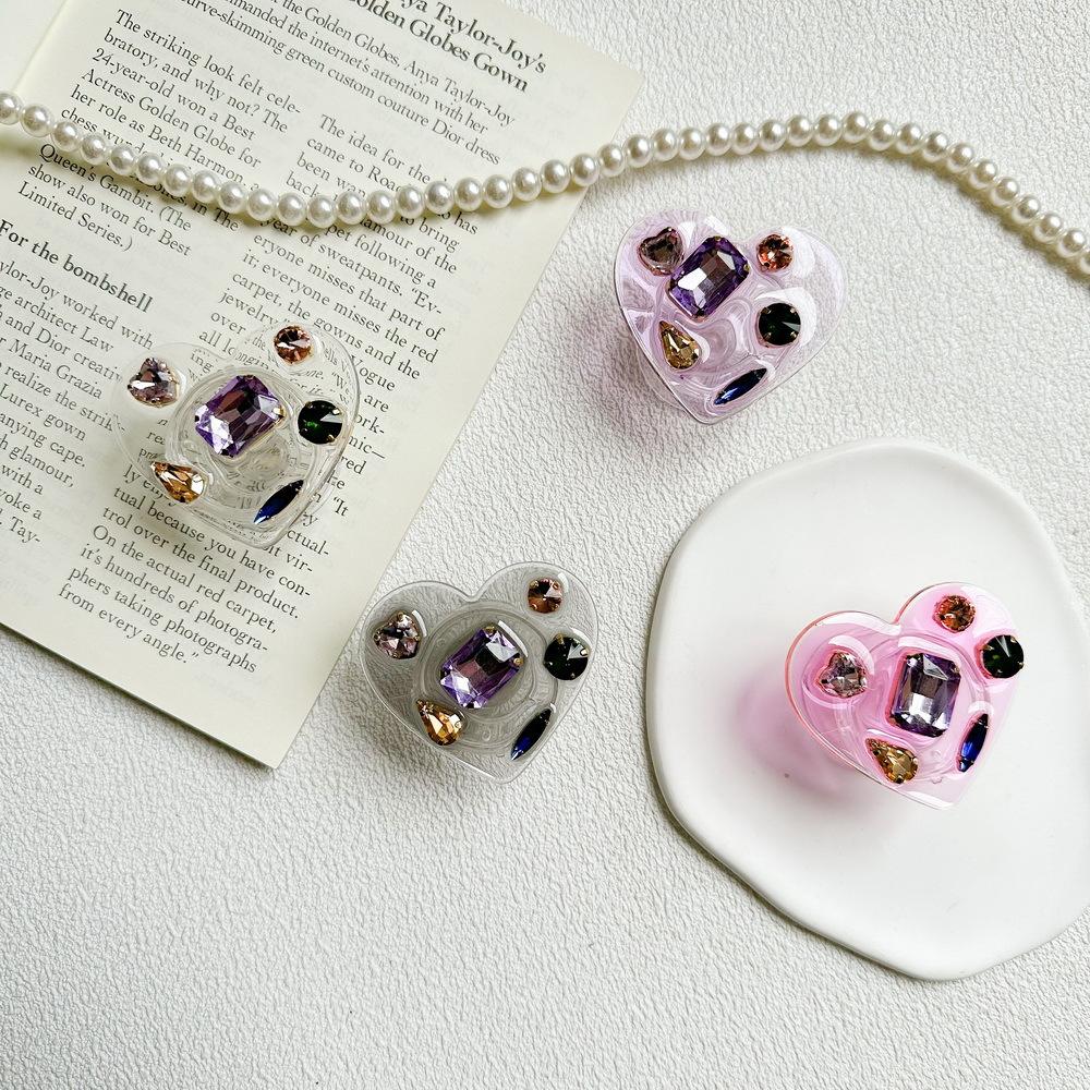 Mobile Phone Airbag Bracket Paste Desktop Retractable And Stable Love Epoxy Gem Rhinestone Luxury Women