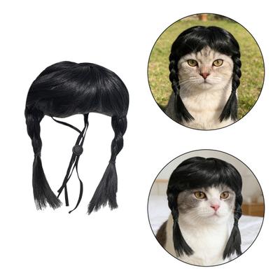 Peluca Divertida Negra de Doble Cola para Mascota con Correa Ajustable Novedad Accesorio de Cosplay para Perro Gato para Fiestas de Halloween Navidad Festivales