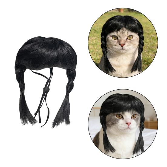 Grappige Zwarte Dubbele Paardenstaart Huisdier Pruik met Verstelbare Band Nieuwigheid Hond Kat Cosplay Accessoire voor Halloween Kerstfeesten Festivals