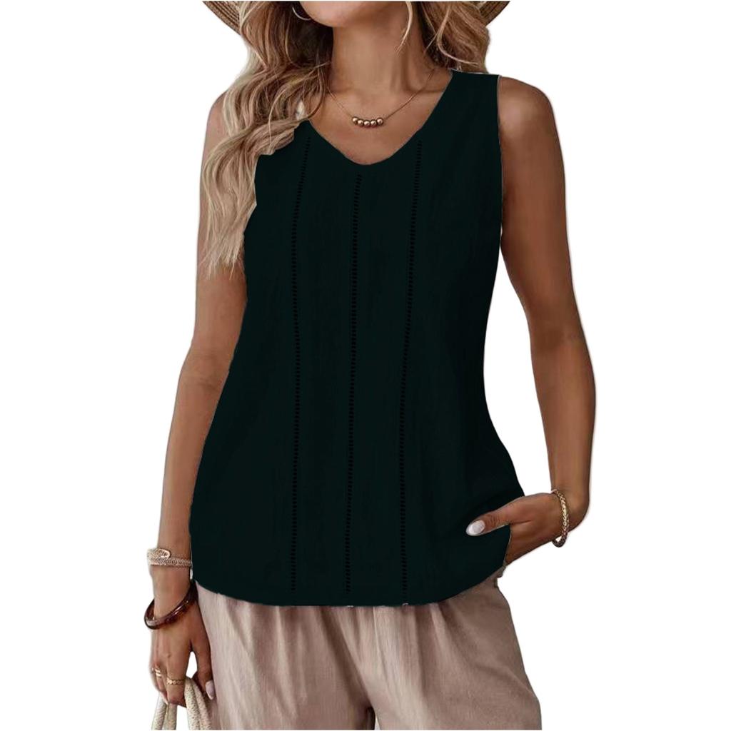 Women's Color Lace Hollow Sleeveless Cotton And Linen Casual Tank Top
