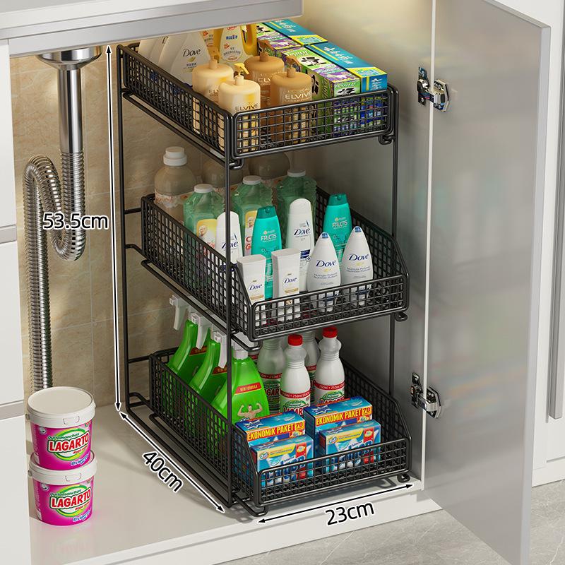 Under-Sink Multi-Tier Pull-Out Organizer Rack for Bathroom Vanity Cabinet