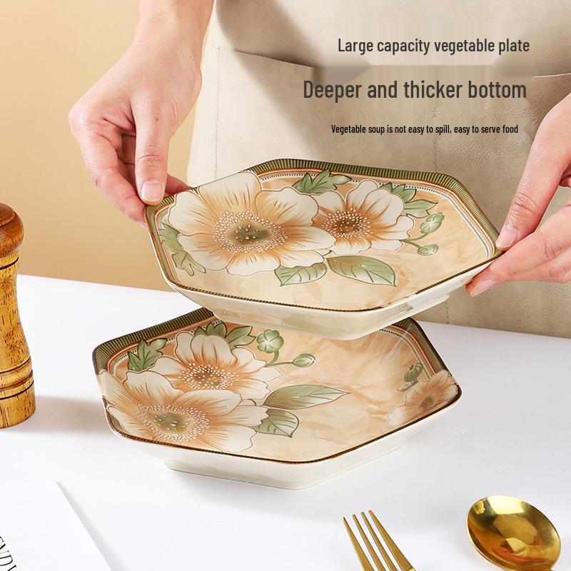 Kamelie Sechseckiges Teller- und Schüsselset: Elegantes rautenförmiges Design