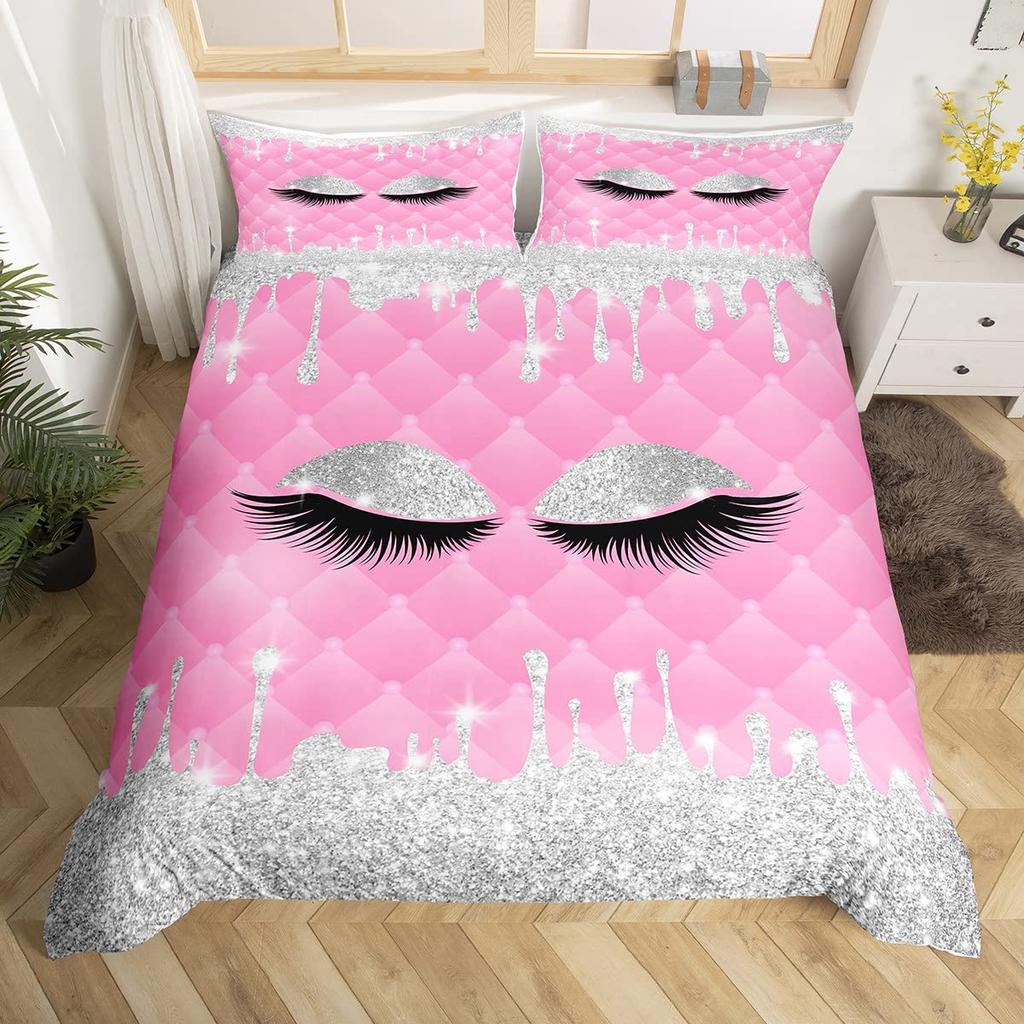 Black Eyelash Duvet Cover Set Girls Women Kids Eyelash Bedding Set Closed Eyes Pattern Design Queen King Comforter Cover Sets